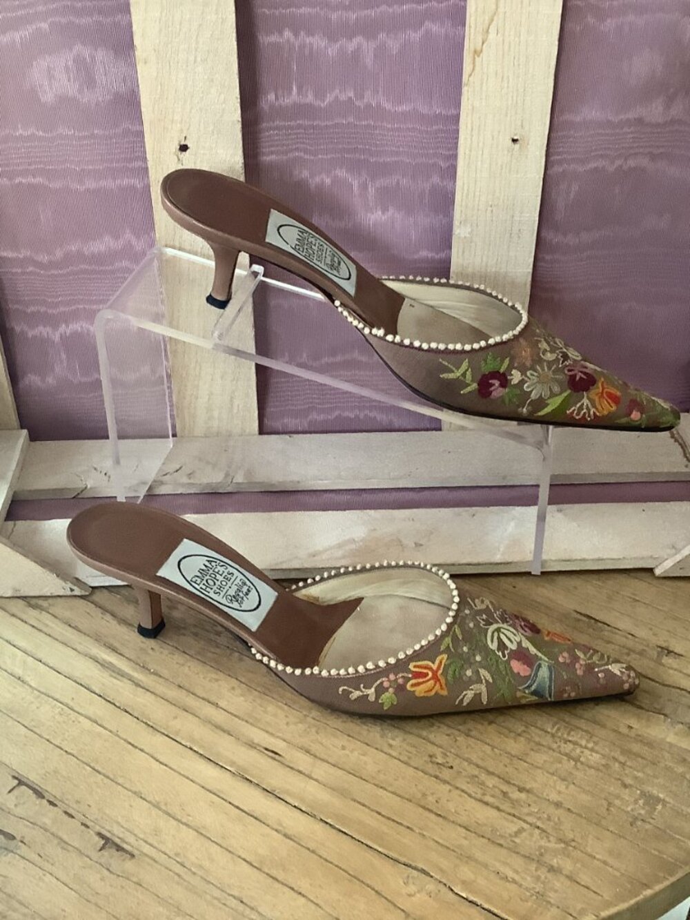 Vintage Emma Hope's Shoes Regalia for Feet Embroidered Heels Size 6 1/2M - Picture 4 of 9